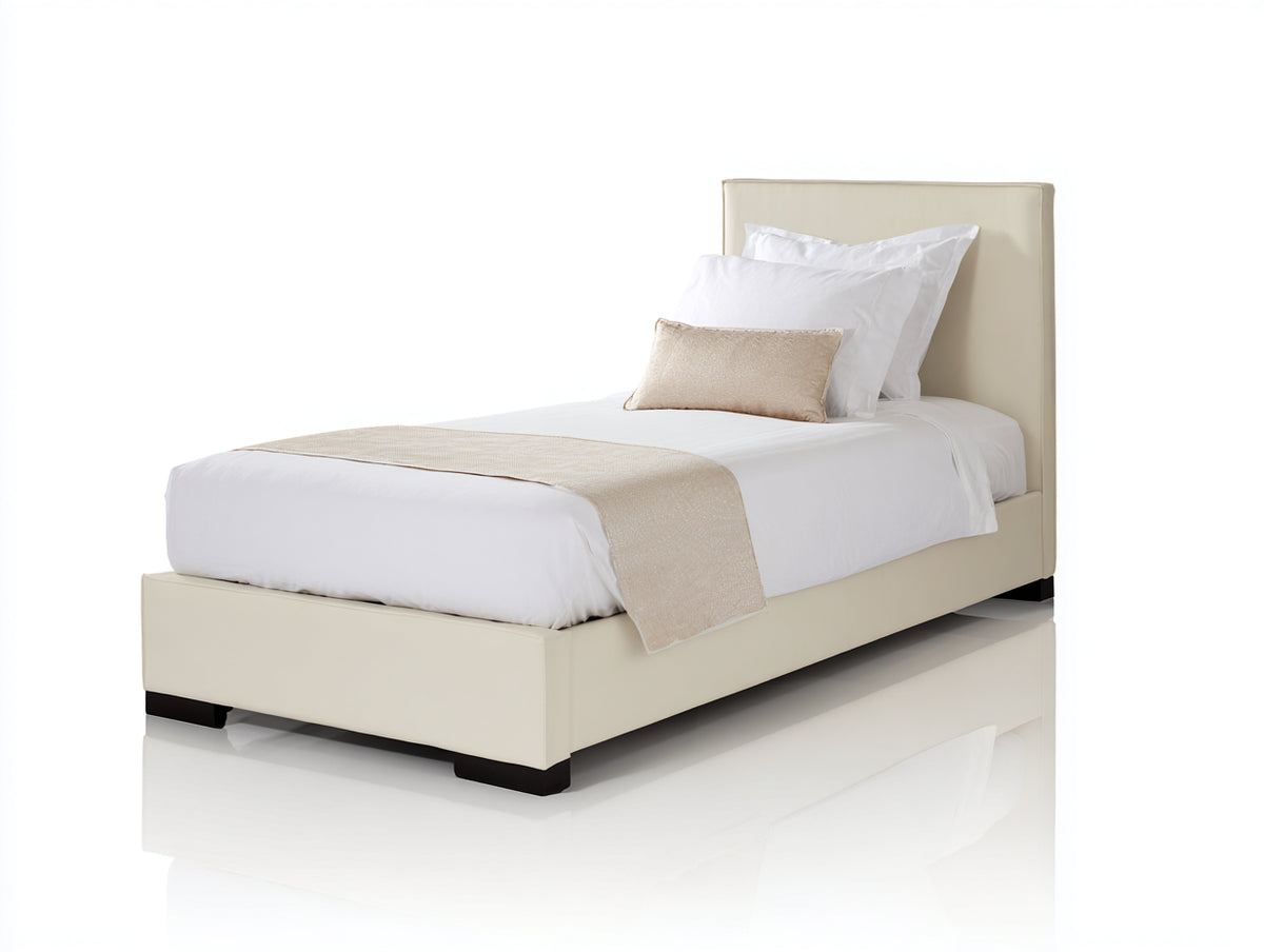 Camas individuales 200x100x100 cm tela beige con cabecero tapizado diseño moderno
