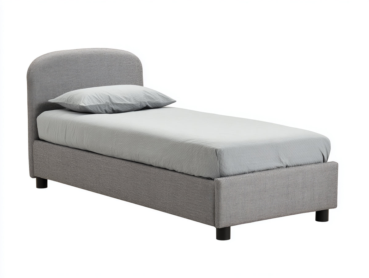 Cama individual tapizada de tela gris 200x100x90 cm diseño moderno