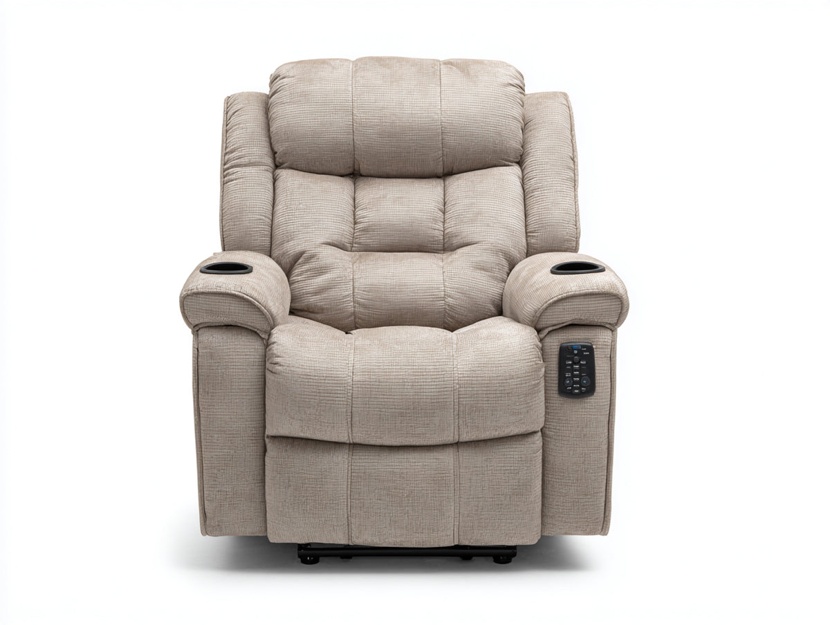 Sillón reclinable beige acolchado con reposapiés ajustable 95 x 90 x 105 cm diseño cómodo