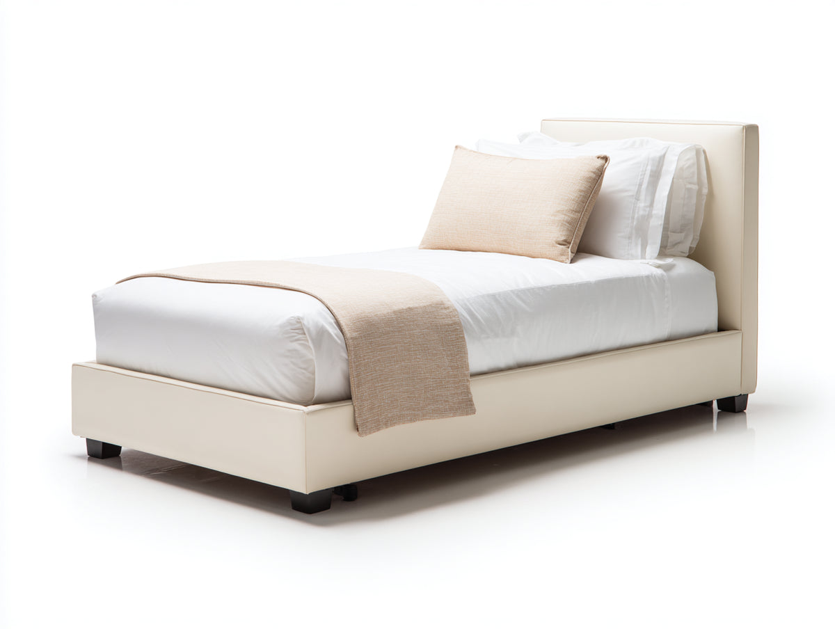 Cama individual tapizada 210x100x100 cm - acabado beige - diseño moderno