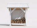 Leñero de jardín de madera blanco 180x80x180 cm para almacenamiento de leña diseño rústico