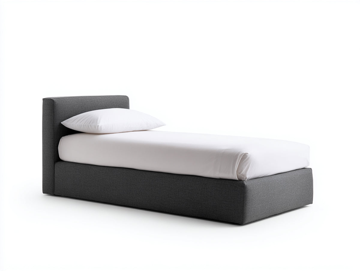 Camas individuales 200x100x100 cm tela gris con cabecero tapizado diseño moderno