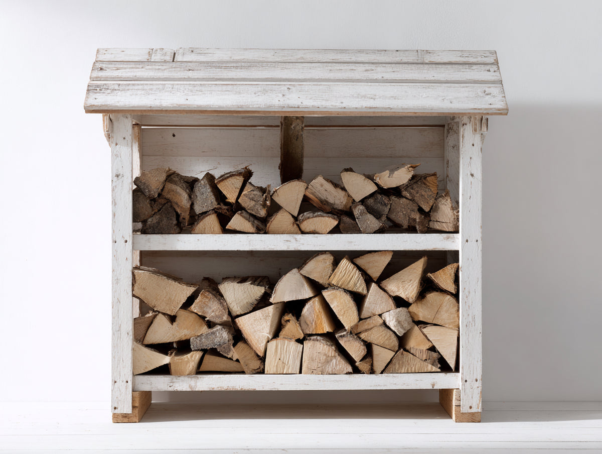 Leñero de jardín de madera 120x40x120 cm - blanco - diseño clásico para almacenamiento exterior