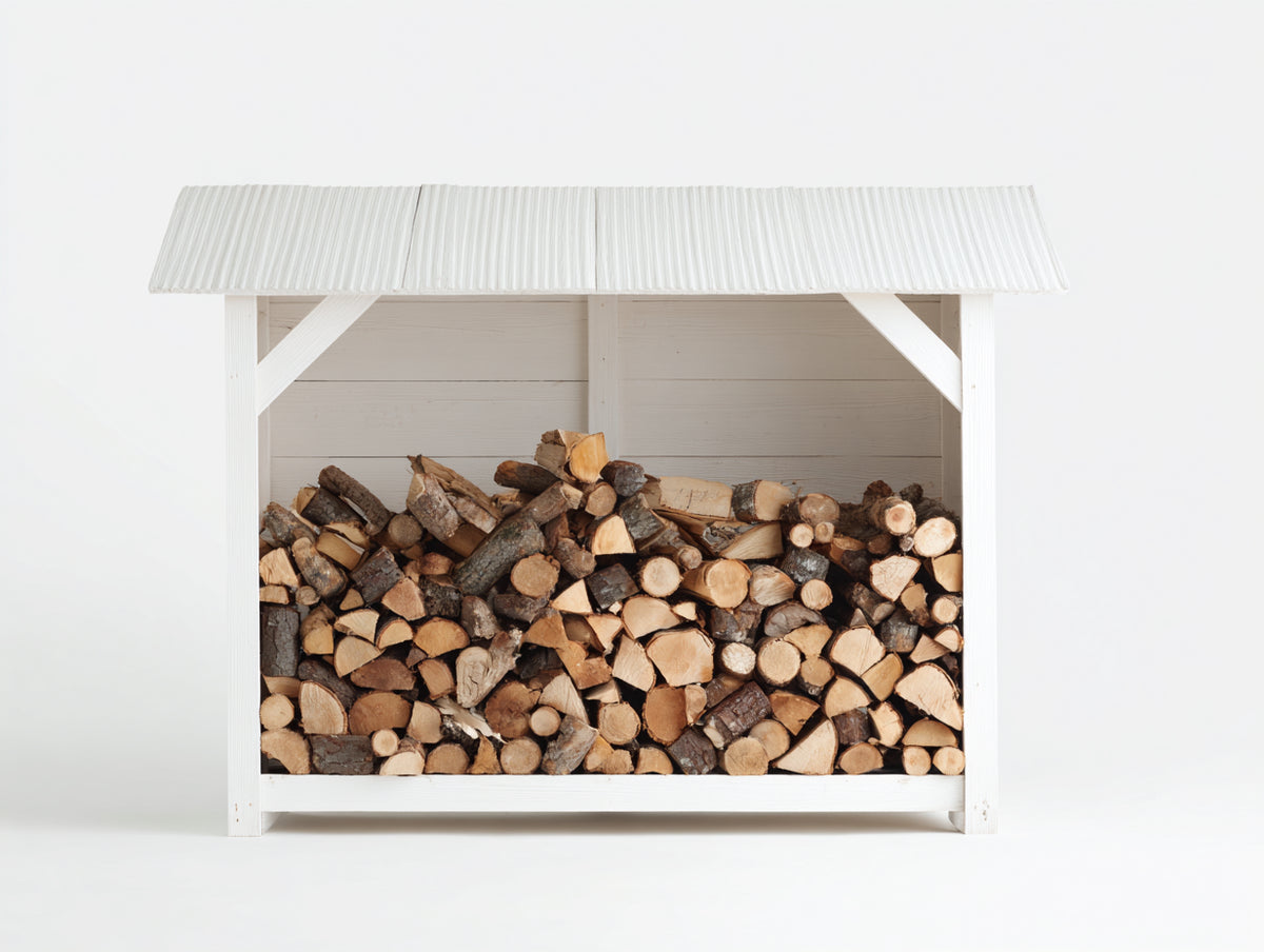 Leñero de jardín de madera 180x60x120 cm - blanco - diseño cubierto para almacenamiento de leña exterior