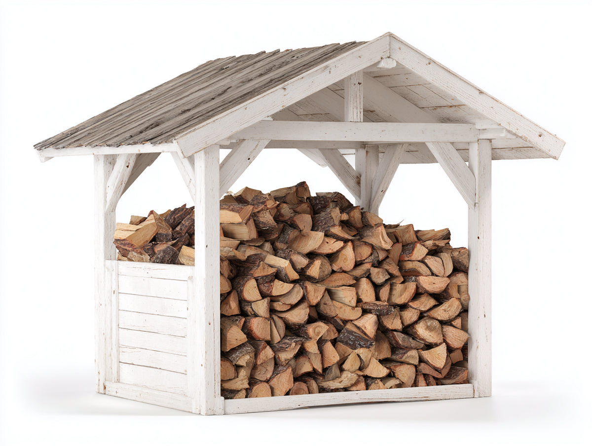 Leñero de jardín de madera 200x70x150 cm - blanco - diseño clásico con techo protector