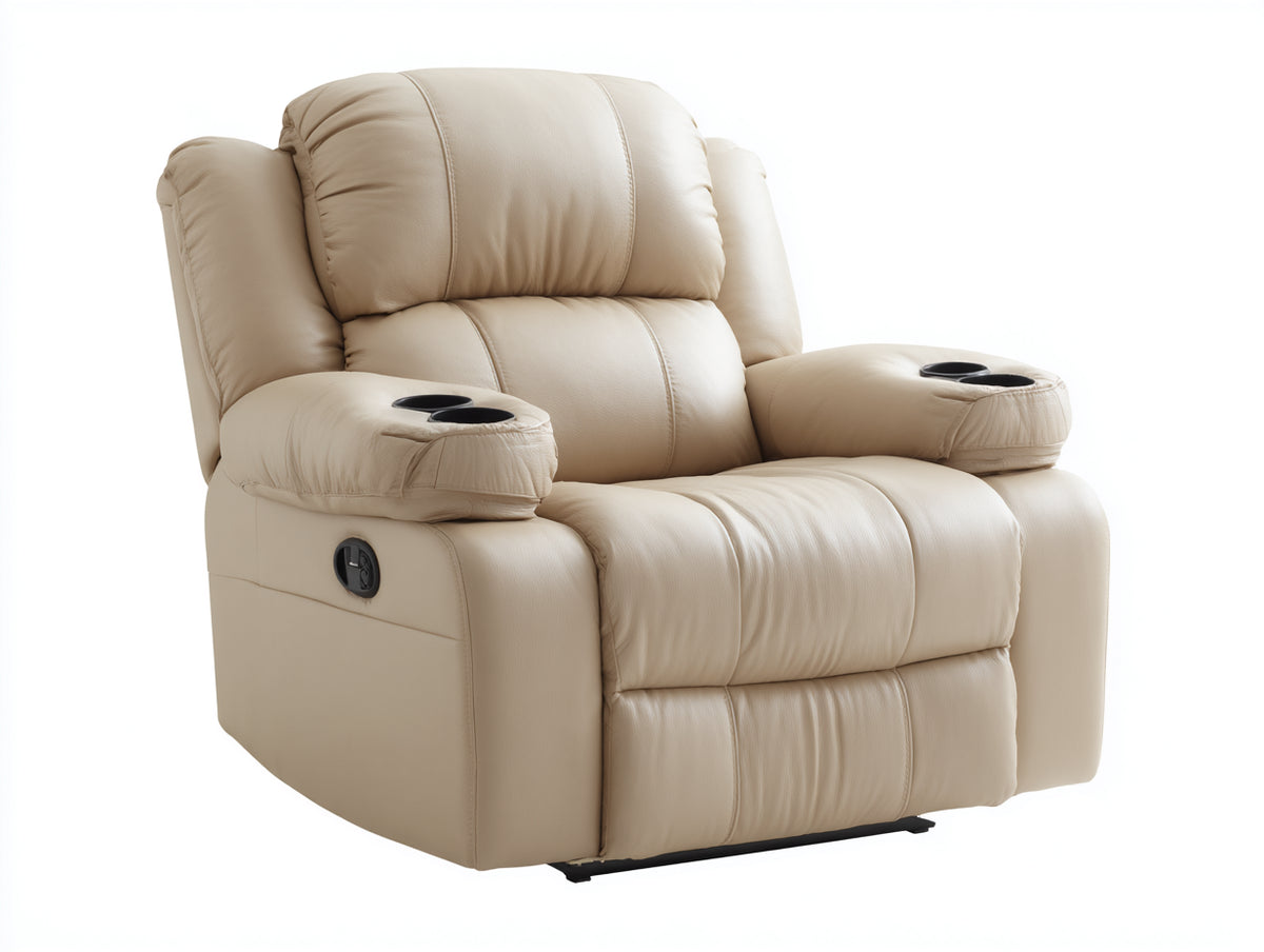 Sillón reclinable tapizado de piel sintética 95x100x105 cm - beige - diseño moderno con respaldo ajustable
