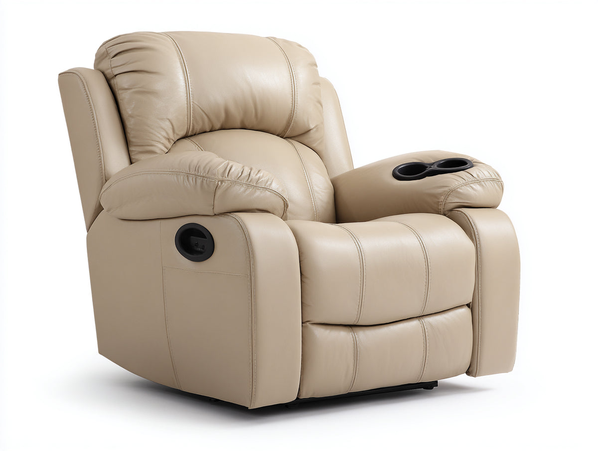 Sillones reclinables de piel sintética 85x90x105 cm - beige - diseño moderno con reposapiés y portavasos para salón